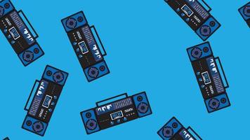 Seamless pattern endless with music audio cassette old retro tape recorders vintage hipster from 70s, 80s, 90s isolated on blue background. Vector illustration