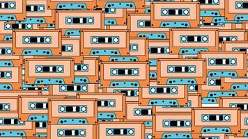 Seamless pattern endless with music audio cassettes old retro vintage hipster from 70s, 80s, 90s isolated on white background. Vector illustration