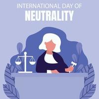 illustration vector graphic of a judge sits and holds a gavel at a table, displaying a legal balance sheet, perfect for international day, international day of neutrality, celebrate, greeting card.