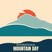 ilustración gráfica vectorial de la puesta de sol detrás de la montaña, perfecta para el día internacional, día internacional de la montaña, celebración, tarjeta de felicitación, etc. vector