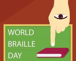 illustration vector graphic of the index finger is pointing at a book, perfect for international day, world braille day, celebrate, greeting card, etc.