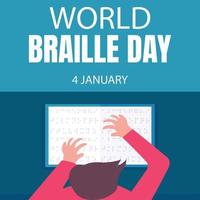 ilustración gráfica vectorial de un hombre está usando braille en una mesa, perfecto para el día internacional, día mundial de braille, celebración, tarjeta de felicitación, etc. vector