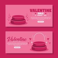 fondo de banner horizontal de venta de san valentín con podio en diseño plano vector