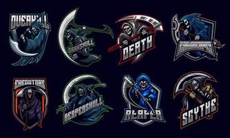 conjunto de grim reaper skull esport logo vector ilustración mascota plantilla ilustración