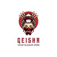 Geisha With Hanya Mask Samurai Warrior Logo vintage vector illustration