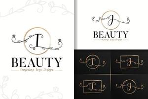 Set of feminine beauty monogram logo letter i and j vector
