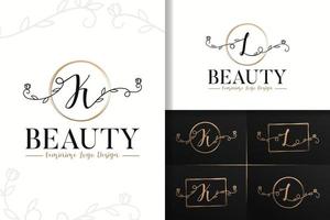 Set of feminine beauty monogram logo letter k and l vector