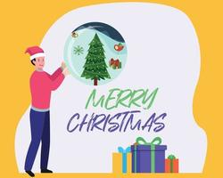 Merry Christmas and Happy New Year Holiday white banner illustration. vector