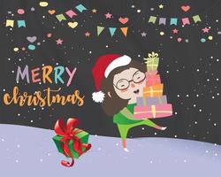 feliz navidad y feliz año nuevo ilustración de banner blanco de vacaciones.diseño de navidad con objetos vectoriales 3d realistas, bola de navidad dorada, copo de nieve, confeti brillante. vector