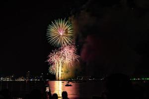 Abstract colored firework background light up the sky with dazzling display photo