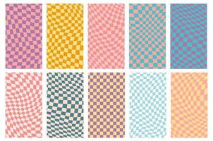 Groovy retro pattern background in psychedelic checkered backdrop style. A chessboard in a minimalist abstract design with a 60s 70s aesthetic vibe. hippie style y2k. funky print vector illustration