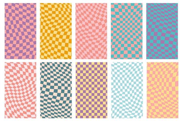 Groovy retro pattern background in psychedelic checkered backdrop style. A chessboard in a minimalist abstract design with a 60s 70s aesthetic vibe. hippie style y2k. funky print vector illustration