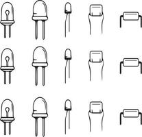 Diseños simples de componentes eléctricos hechos con diferentes líneas, formas y estructuras. vector