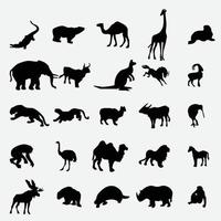 siluetas vectoriales de animales diversos. conjunto de animales salvajes vector