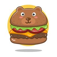 vector bear cheese burger cartoon illustration. flat cartoon style