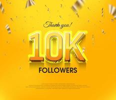 Yellow background thank you 10K followers, elegant luxury premium design. vector