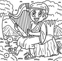 Christian David Playing the Harp Coloring Page vector