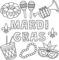 mardi gras feliz página para colorear para niños vector