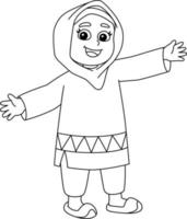 Ramadan Muslim Girl Isolated Coloring Page vector