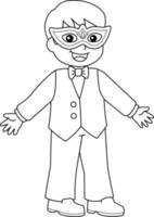Mardi Gras Boy with Mask Isolated Coloring Page vector