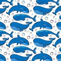 pattern of blue whales with seashells and stars. Kids cloths, background, pattern, design, fabric. vector