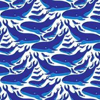 pattern of blue whales with seashells and stars. Kids cloths, background, pattern, design, fabric. vector