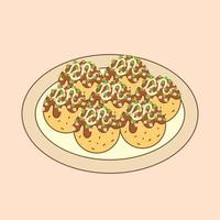 un tazón de garabato de dibujos animados de takoyaki. deliciosa comida japonesa. vector