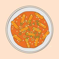 dibujado a mano diseño plano doodle comida coreana tteokbokki vector