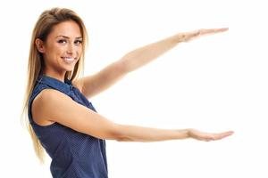 Portrait of happy woman isolated over white background photo