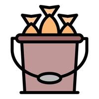 Full fish bucket icon color outline vector