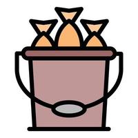 Full fish bucket icon color outline vector