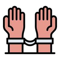 Hands with handcuffs icon color outline vector