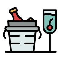 Champagne in a bucket with ice icon color outline vector