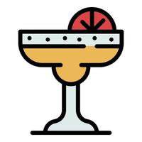 Wine glass with lemon icon color outline vector