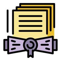 vector de esquema de color de icono de certificado notarial
