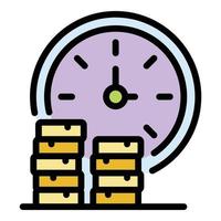 Coins stack and time icon color outline vector