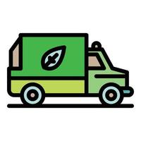 Garbage truck with a leaf icon color outline vector