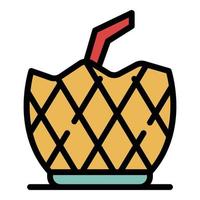 Pineapple with a straw icon color outline vector