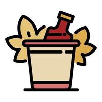 Bottle of wine in a bucket icon color outline vector