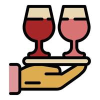 Two glasses on a tray icon color outline vector