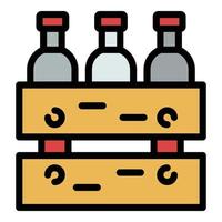 Box of wine bottles icon color outline vector