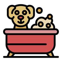 Groomer dog in bathtub icon color outline vector