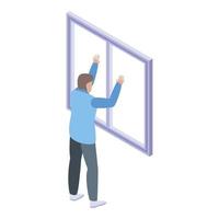 Plastic window installation icon, isometric style vector