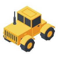 Yellow tractor icon, isometric style vector