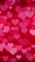 Abstract gradient background with red hearts shape flowing - Vertical looped video