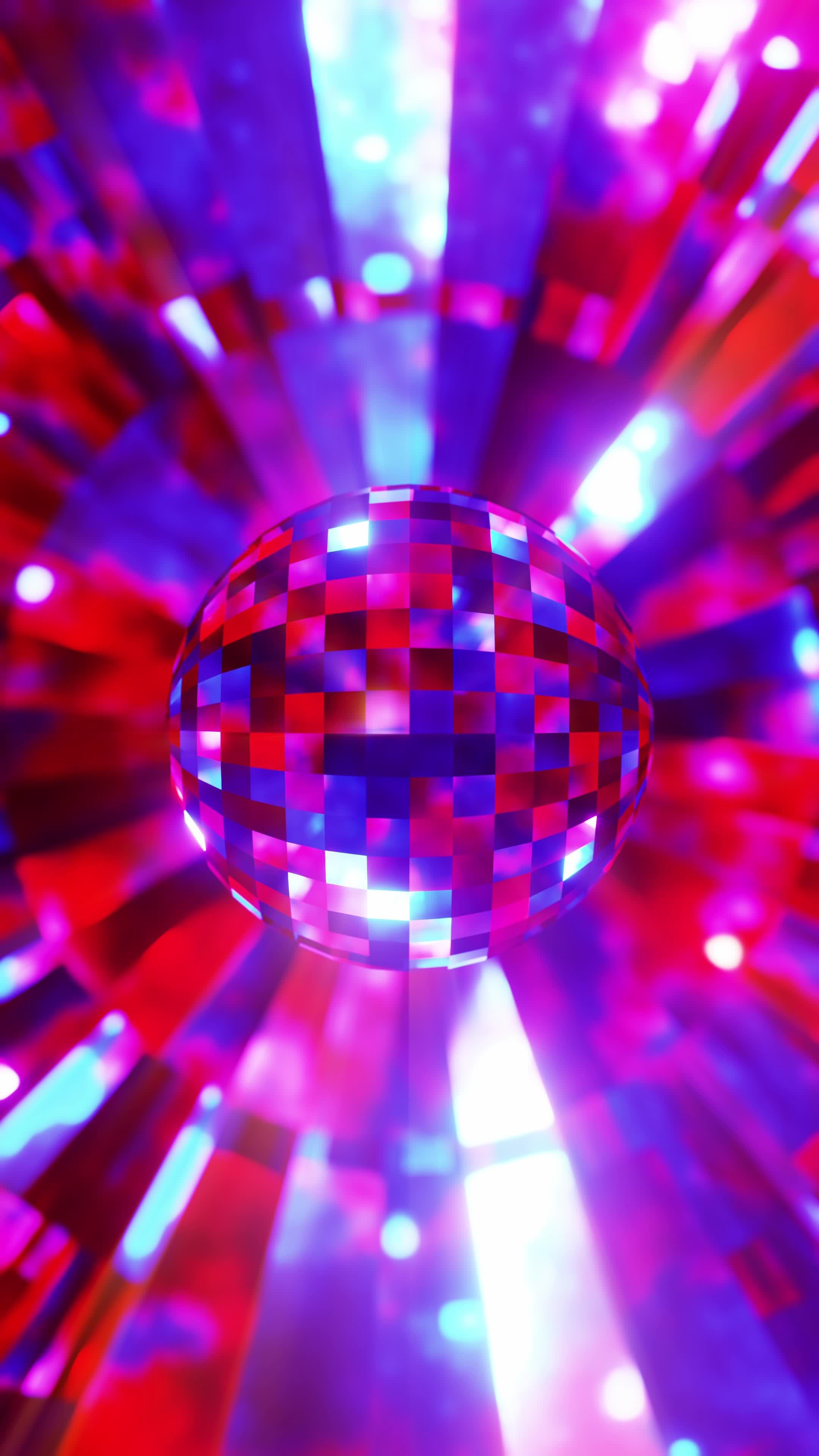 Abstract disco ball shows a purple and blue background. Vertical looped