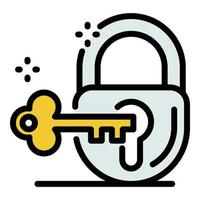 Justice padlock key icon color outline vector