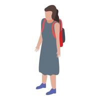 Girl backpack icon, isometric style vector