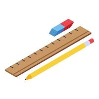 School pen, ruler, eraser icon isometric vector. Pencil rubber vector