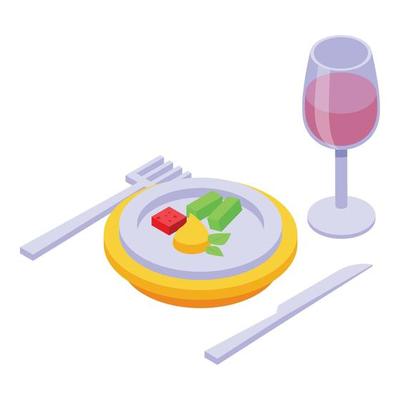 First class flight dinner icon isometric vector. Travel schedule
